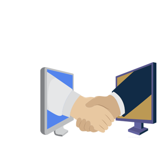 Handshake from monitor screen graphic